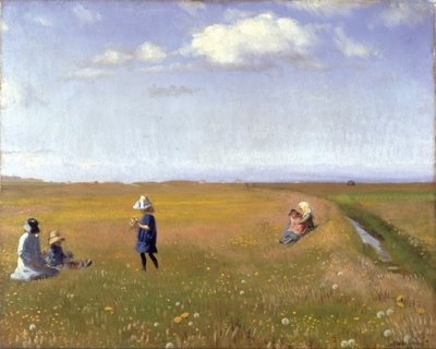 Kinder und junge Mädchen pflücken Blumen auf einem Feld nördlich von Skagen von Michael Peter Ancher